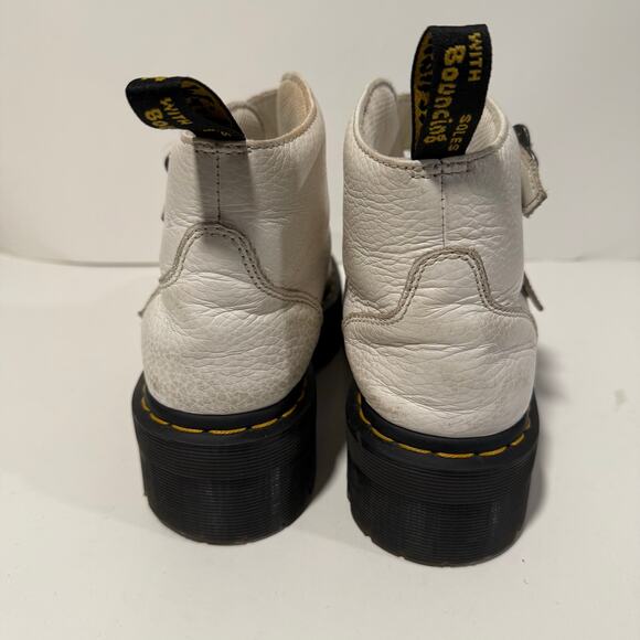 Dr. Martens Devon Flower Boots Platform Ankle White Leather Groovy Buckle 8 - Picture 7 of 9